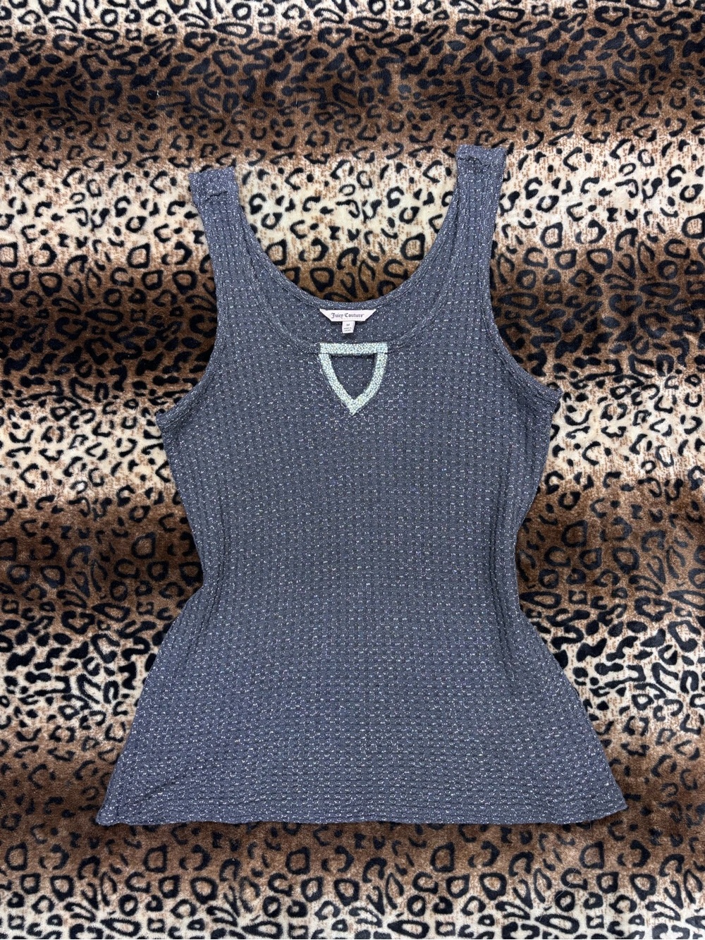 Juicy Couture Charcoal Ribbed Tank with Sparkle V Accent